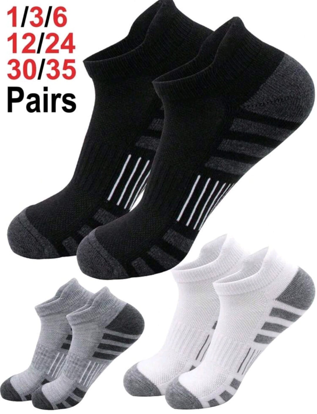 Pack 5 Pares de Medias Tobilleras Deportivas – Unisex (Negro/Blanco/Gris)