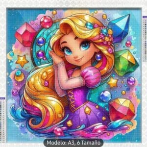 Kit de Pintura Diamante A3 – Princesa y Gemas (Diamond Painting)