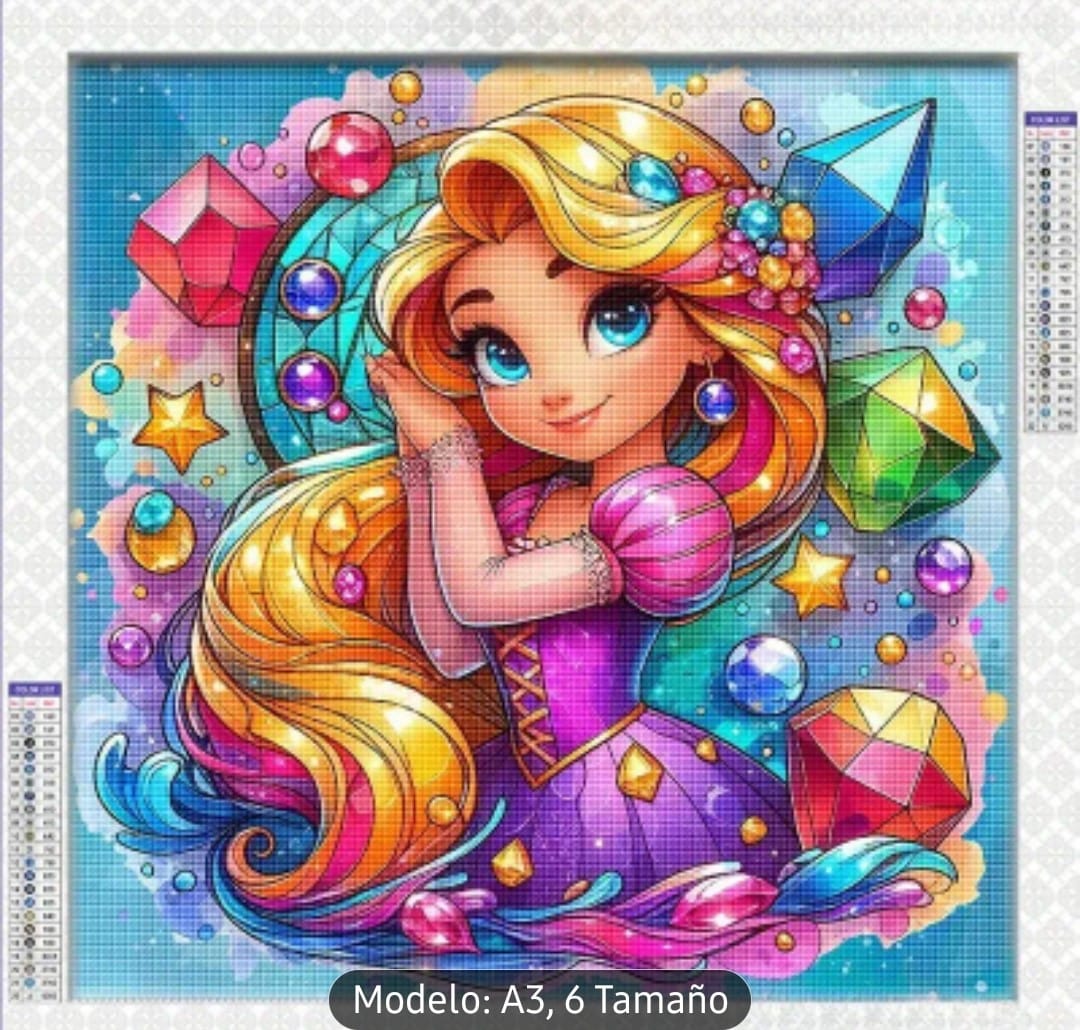 Kit de Pintura Diamante A3 – Princesa y Gemas (Diamond Painting)