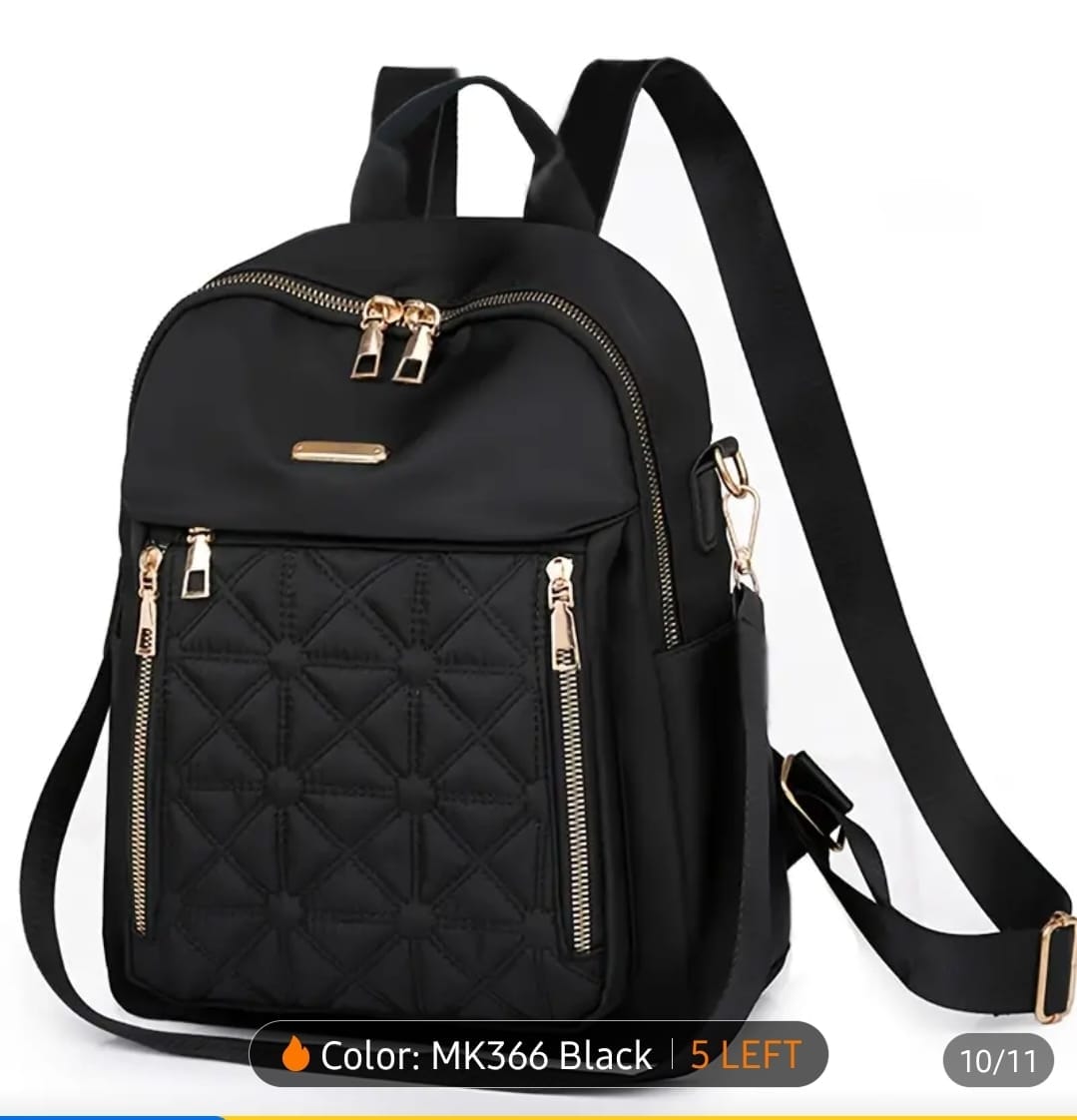 Mochila Casual para Mujer Acolchada – Multibolsillos con Cierres Dorados