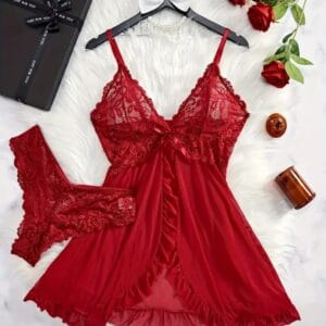 Lencería Rojo con Encaje ( M )